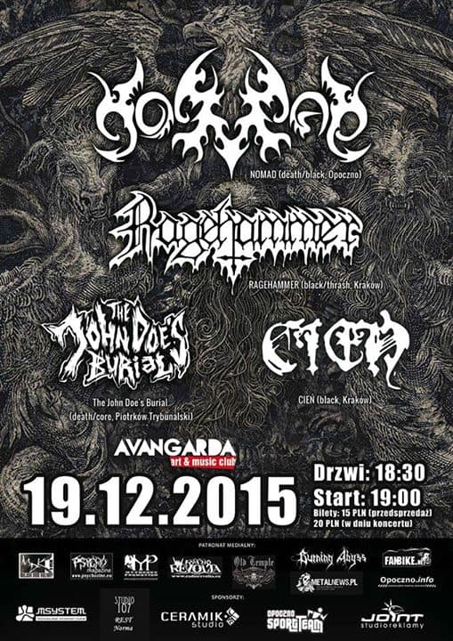 Nomad, Ragehammer, The John Does Burial oraz Cień w grudniu w Opocznie!